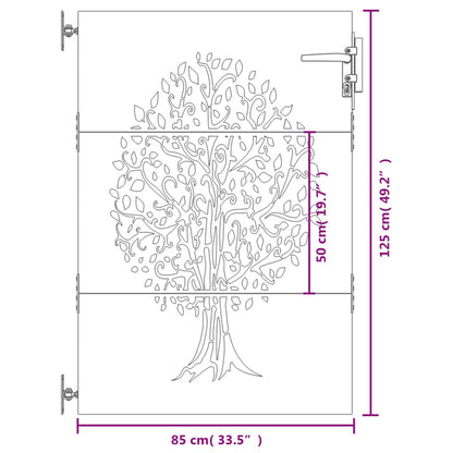 vidaXL Portail de jardin 85x125 cm acier corten conception de l'arbre