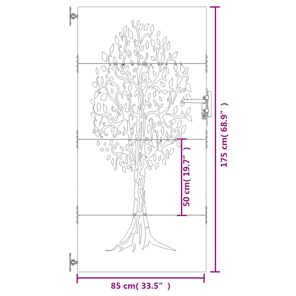 vidaXL Portail de jardin 85x175 cm acier corten conception de l'arbre