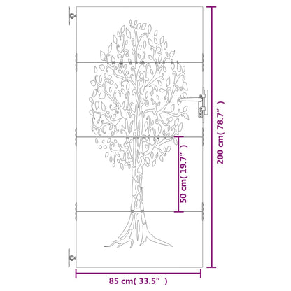 vidaXL Portail de jardin 85x200 cm acier corten conception de l'arbre