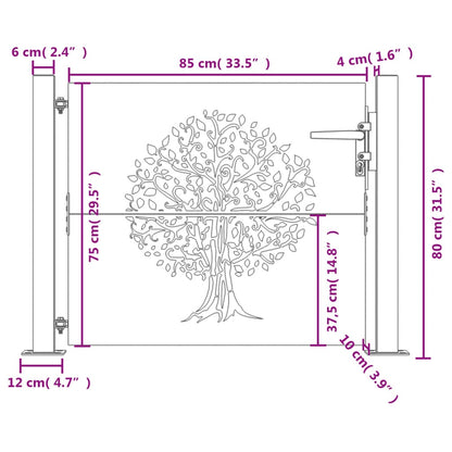 vidaXL Portail de jardin 105x80 cm acier corten conception de l'arbre
