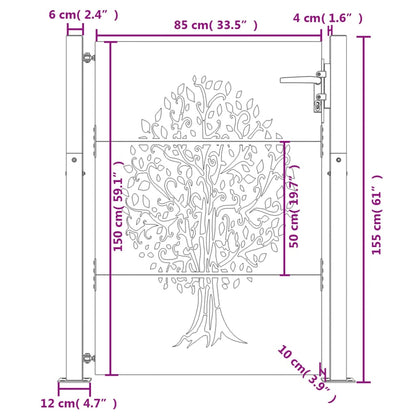 vidaXL Portail de jardin 105x155 cm acier corten conception de l'arbre