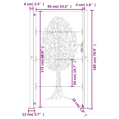 vidaXL Portail de jardin 105x180 cm acier corten conception de l'arbre