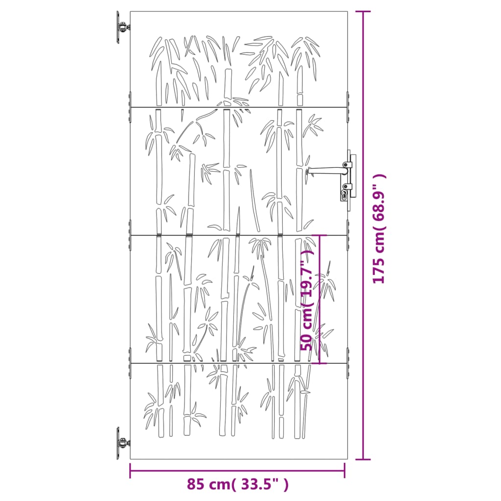 vidaXL Portail de jardin 85x175 cm acier corten design de bambou