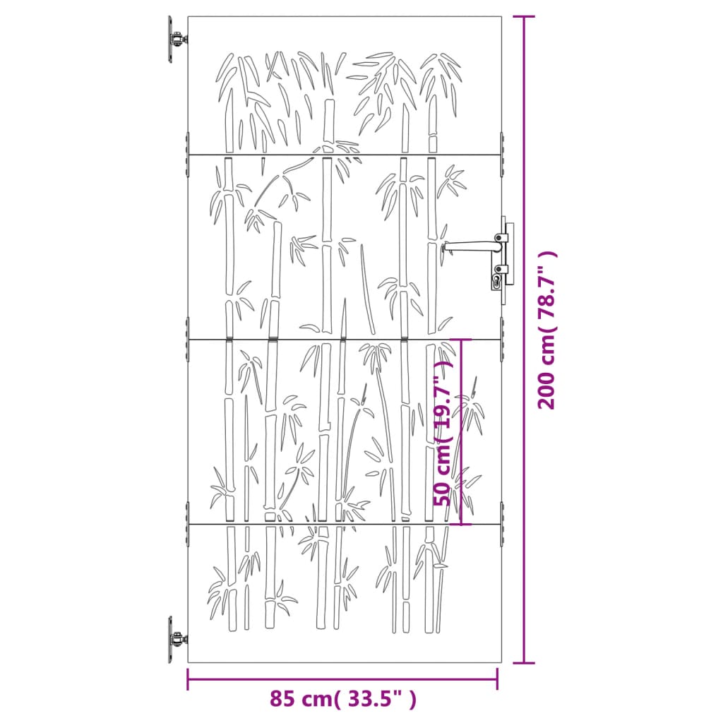 vidaXL Portail de jardin 85x200 cm acier corten design de bambou