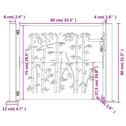 vidaXL Portail de jardin 105x80 cm acier corten design de bambou