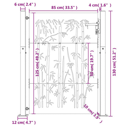 vidaXL Portail de jardin 105x130 cm acier corten design de bambou