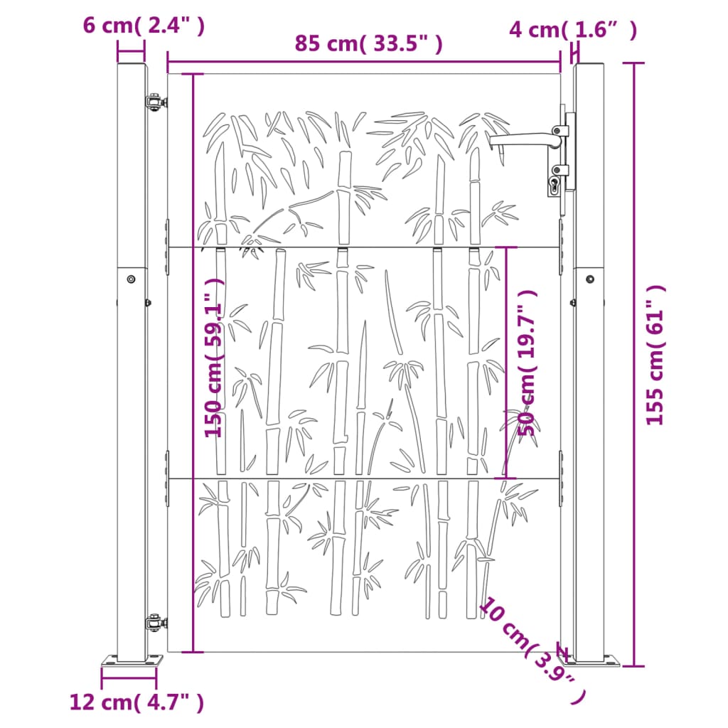 vidaXL Portail de jardin 105x155 cm acier corten design de bambou