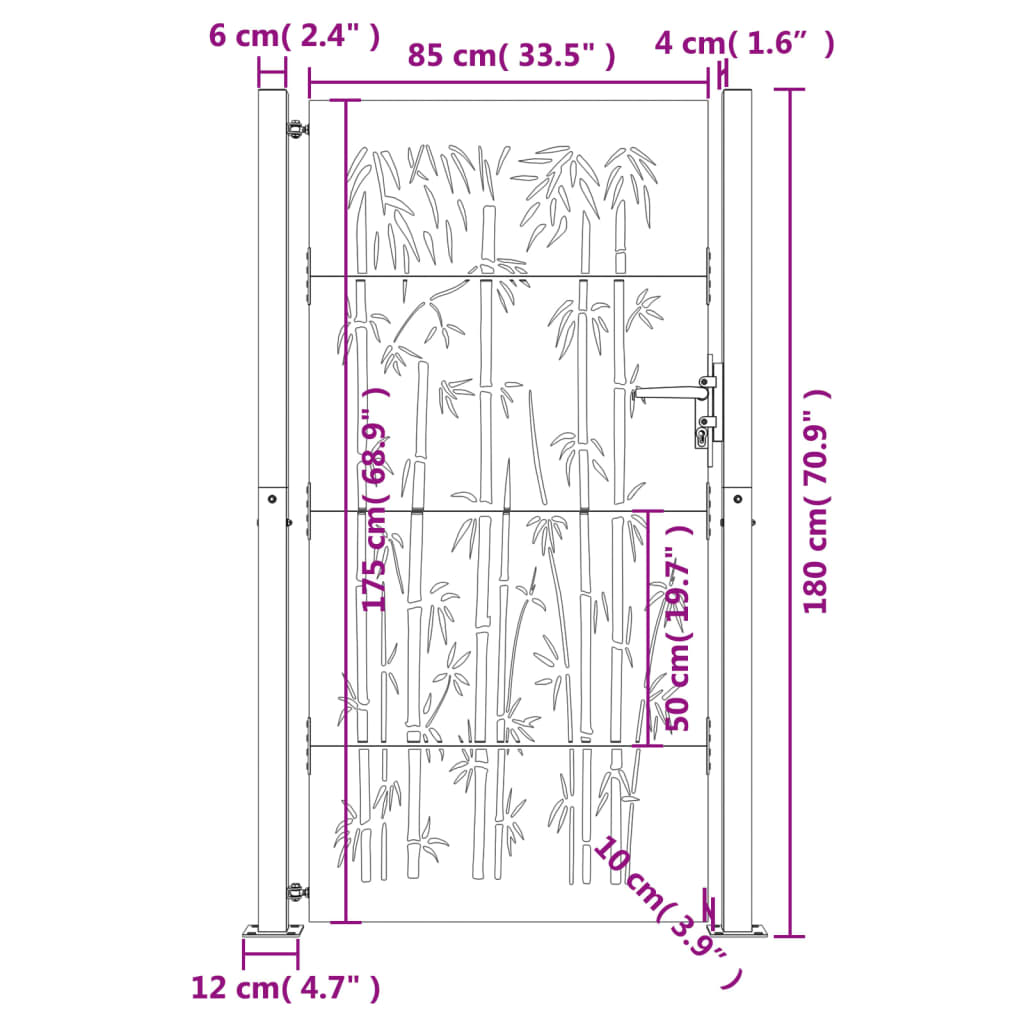 vidaXL Portail de jardin 105x180 cm acier corten design de bambou