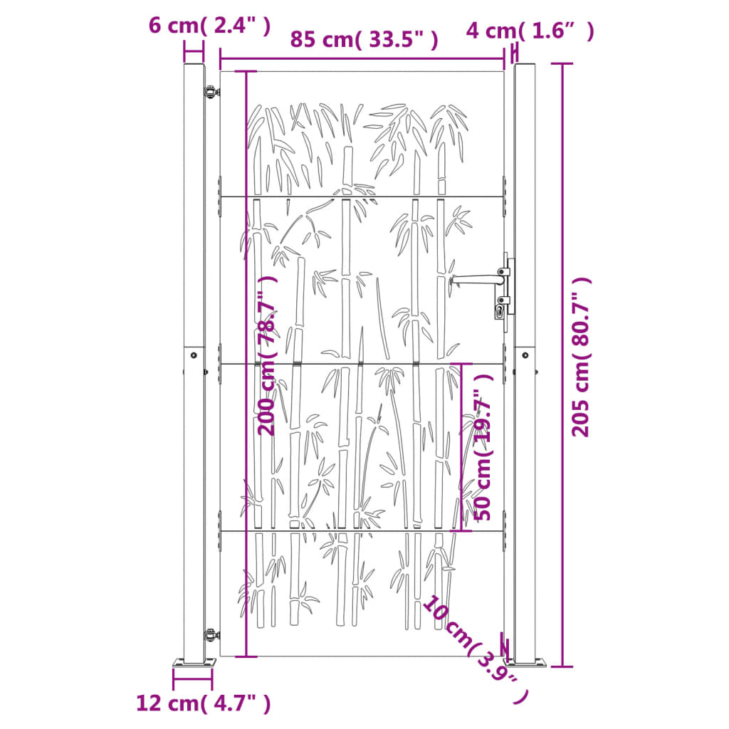 vidaXL Portail de jardin 105x205 cm acier corten design de bambou