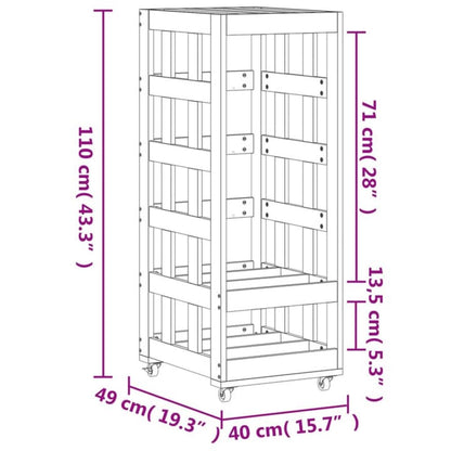 vidaXL Porte-bûches avec roulettes 40x49x110 cm bois massif de pin