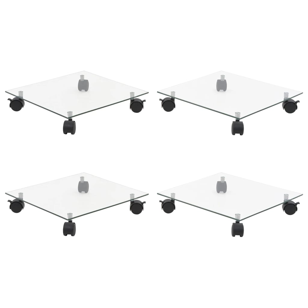 vidaXL Supports roulants à plantes 4 pcs 35x35 cm Carré Verre trempé