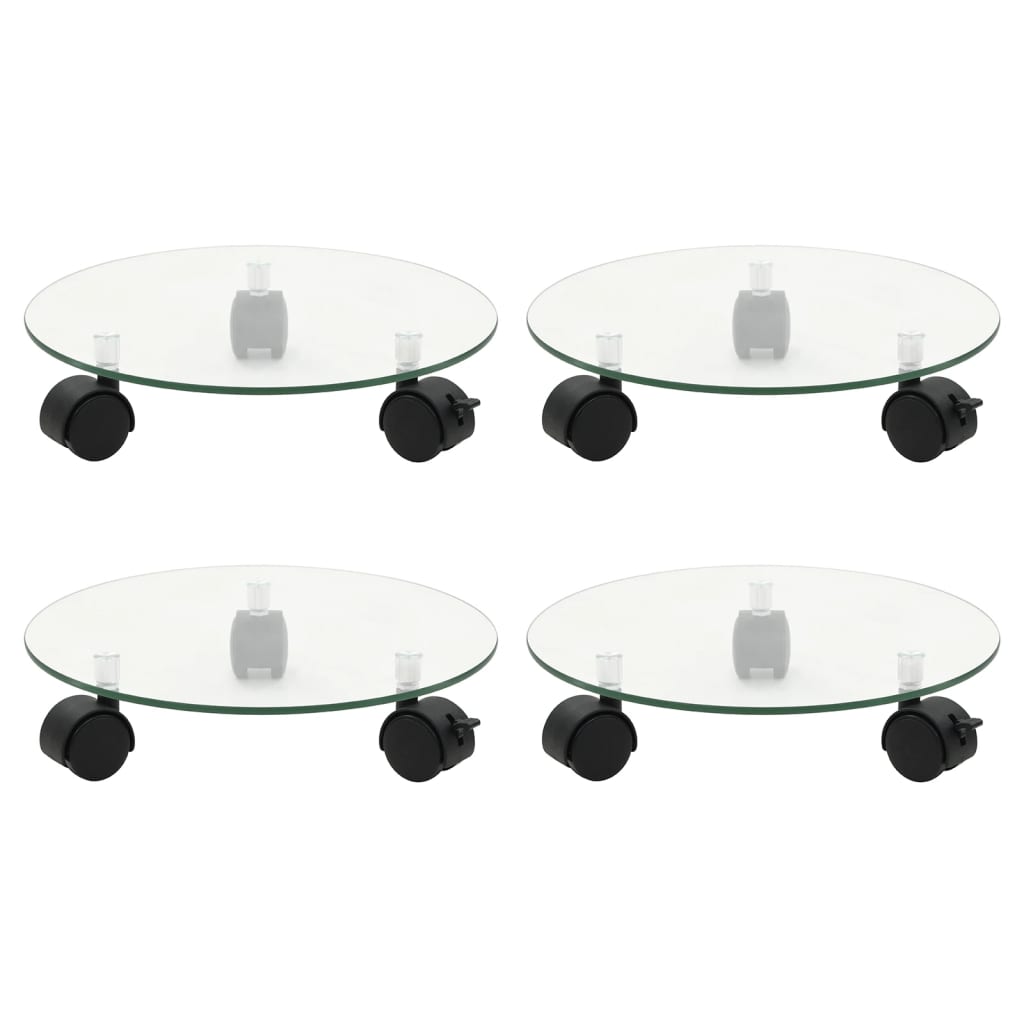 vidaXL Supports roulants à plantes 4 pcs 28 cm Verre trempé Rond