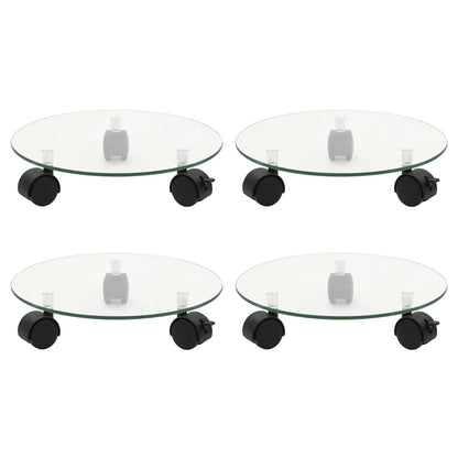 vidaXL Supports roulants à plantes 4 pcs 28 cm Verre trempé Rond
