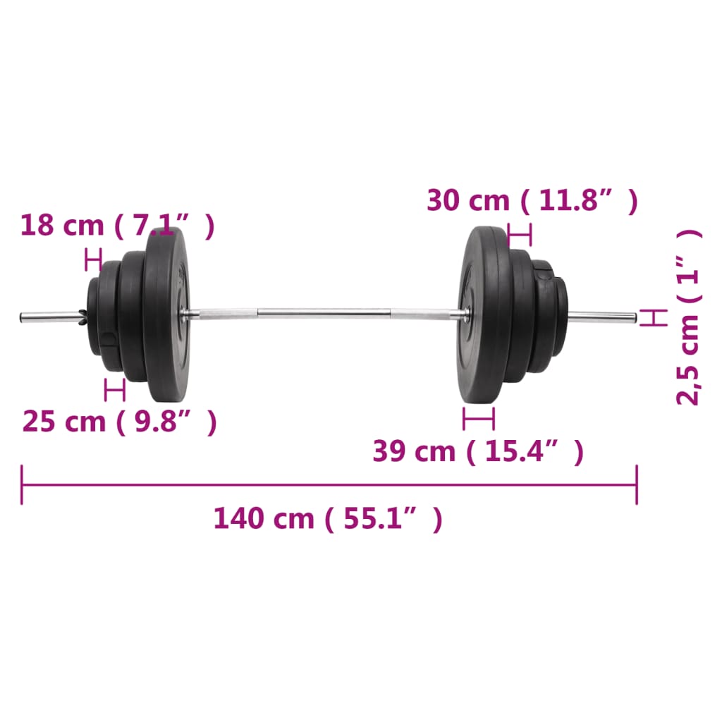 vidaXL Barre d'haltères avec plaques 60 kg