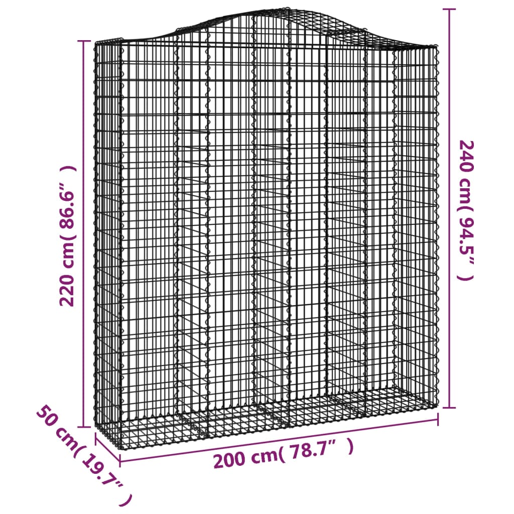 vidaXL Paniers à gabions arqués 10 pcs 200x50x220/240 cm Fer galvanisé