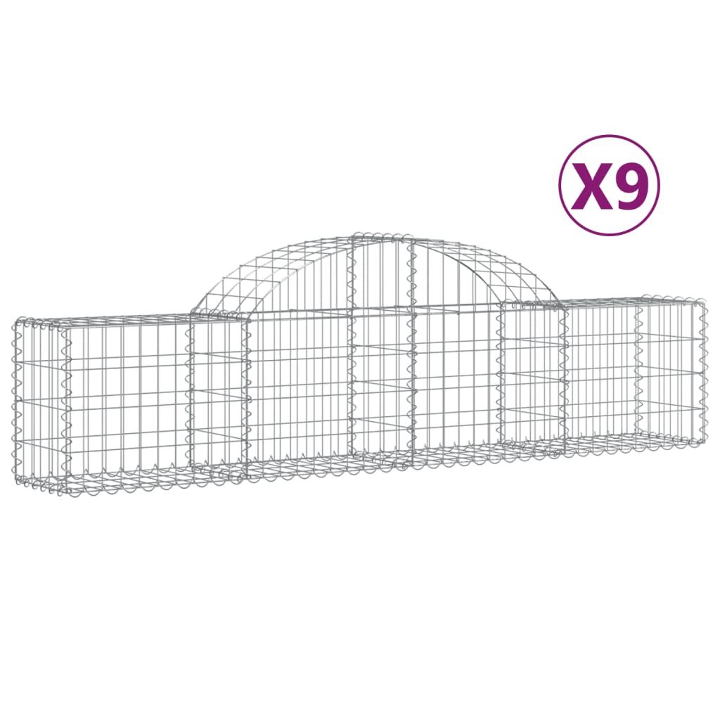 vidaXL Paniers à gabions arqués 9 pcs 200x30x40/60 cm Fer galvanisé
