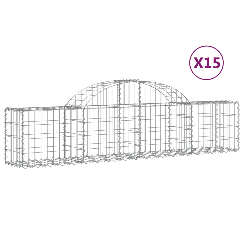 vidaXL Paniers à gabions arqués 15 pcs 200x30x40/60 cm Fer galvanisé