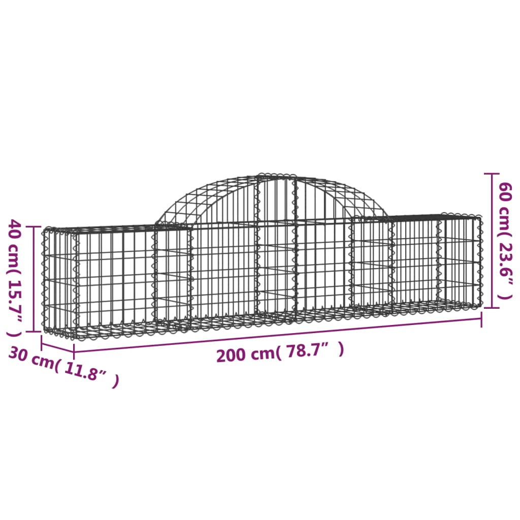 vidaXL Paniers à gabions arqués 30 pcs 200x30x40/60 cm Fer galvanisé