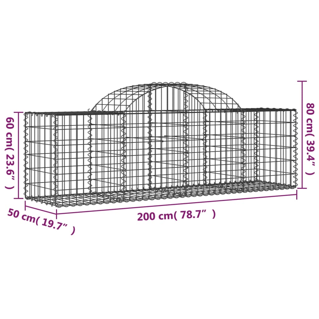 vidaXL Paniers à gabions arqués 50 pcs 200x50x60/80 cm fer galvanisé