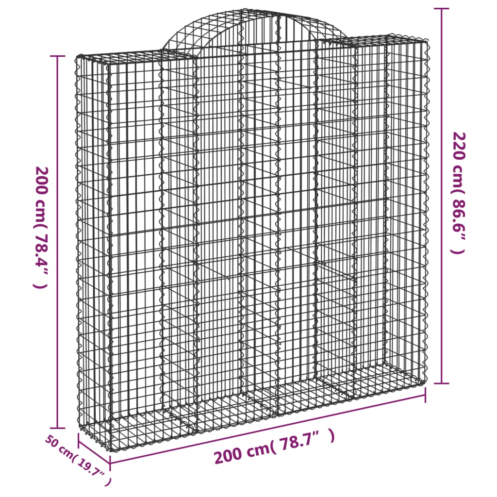 vidaXL Paniers à gabions arqués 11 pcs 200x50x200/220 cm Fer galvanisé