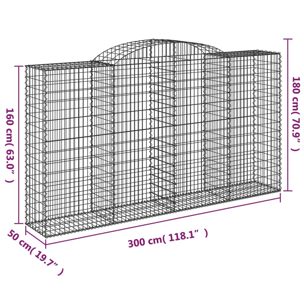 vidaXL Paniers à gabions arqués 15 pcs 300x50x160/180 cm fer galvanisé