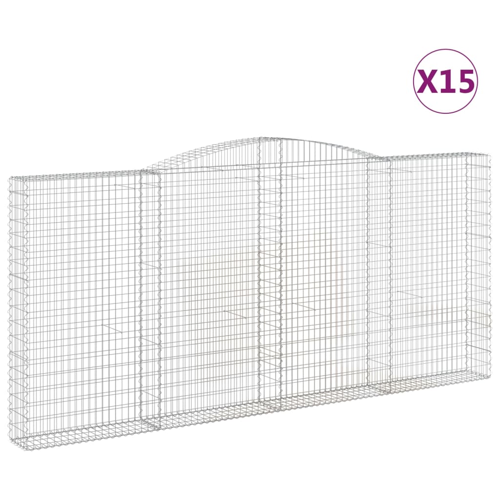 vidaXL Paniers à gabions arqués 15 pcs 400x30x180/200 cm Fer galvanisé