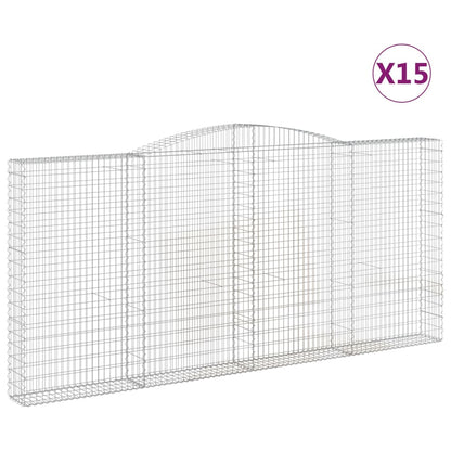 vidaXL Paniers à gabions arqués 15 pcs 400x30x180/200 cm Fer galvanisé