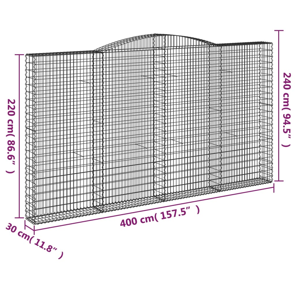 vidaXL Paniers à gabions arqués 15 pcs 400x30x220/240 cm Fer galvanisé