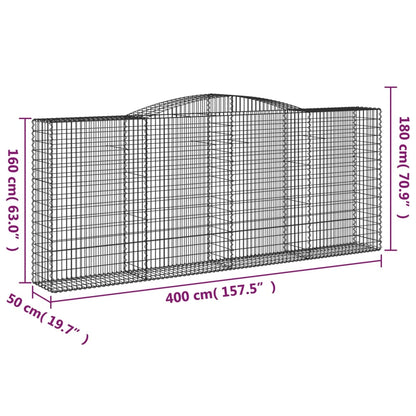 vidaXL Paniers à gabions arqués 25 pcs 400x50x160/180 cm fer galvanisé
