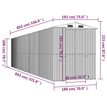 vidaXL Abri de jardin Anthracite 192x855x223 cm Acier galvanisé