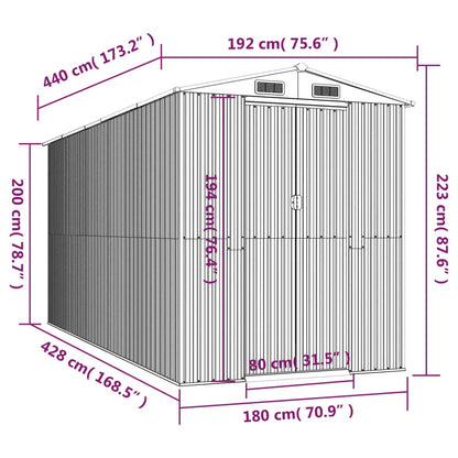 vidaXL Abri de jardin Marron foncé 192x440x223 cm Acier galvanisé