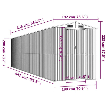 vidaXL Abri de jardin Marron foncé 192x855x223 cm Acier galvanisé