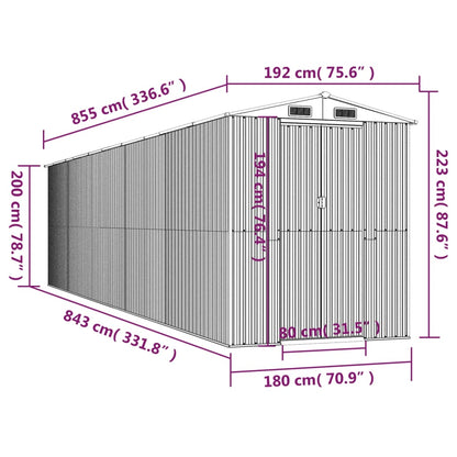 vidaXL Abri de jardin Marron clair 192x855x223 cm Acier galvanisé