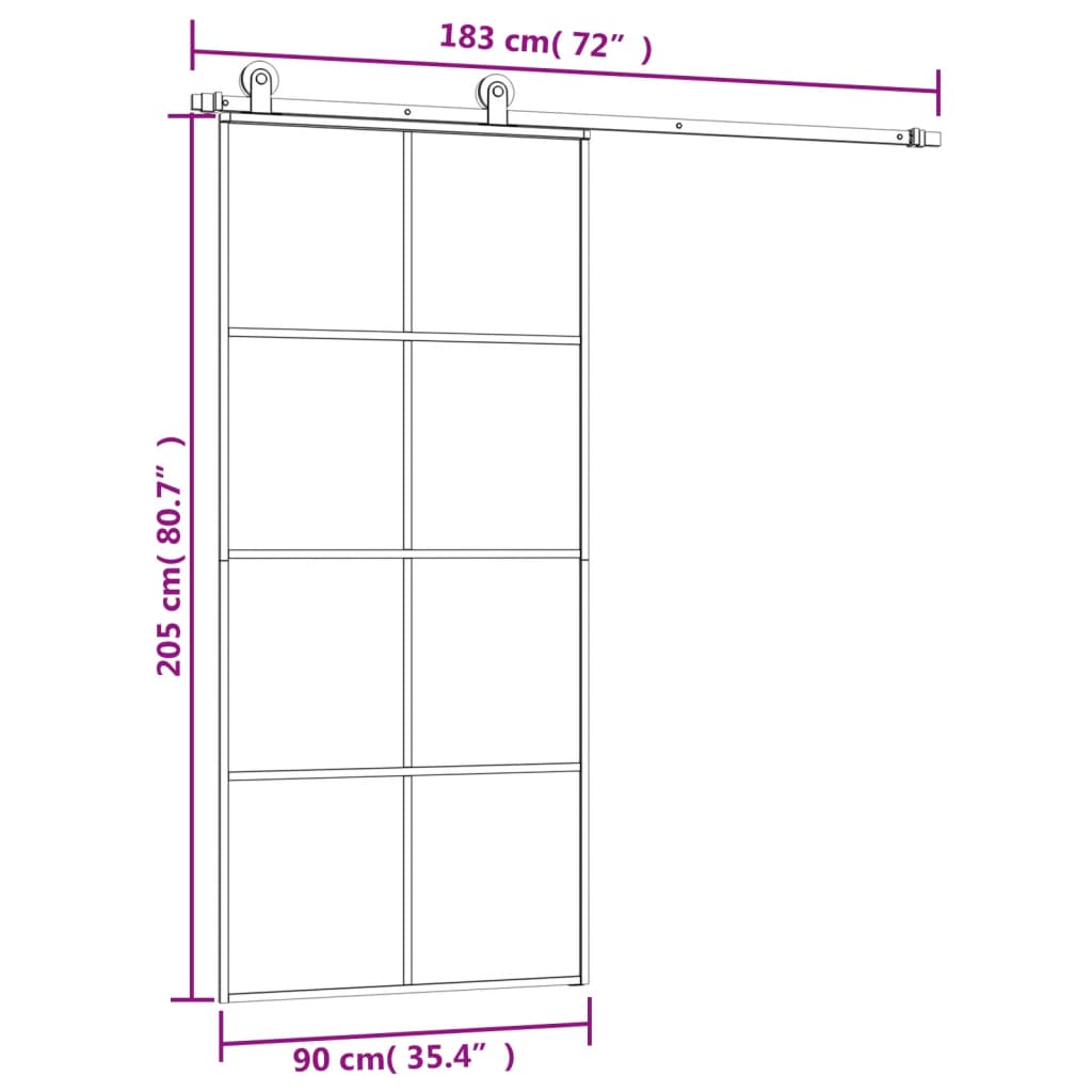 vidaXL Porte coulissante avec kit de quincaillerie 90x205 cm Verre ESG