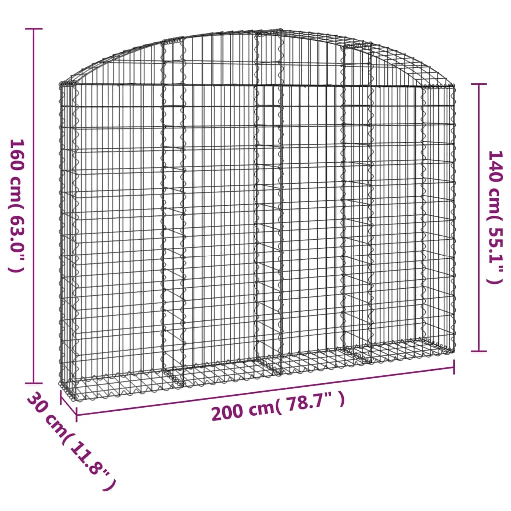 vidaXL Panier de gabions arqué 200x30x140/160 cm Fer galvanisé