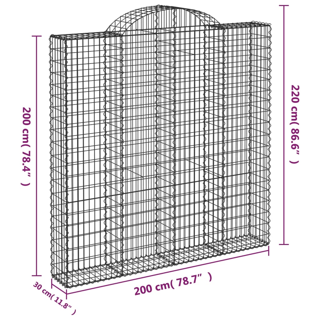 vidaXL Panier de gabions arqué 200x30x200/220 cm Fer galvanisé