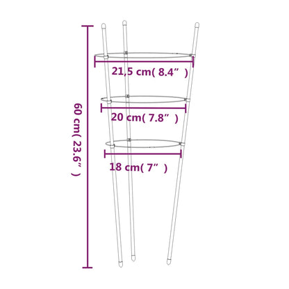vidaXL Supports pour plantes de jardin 3 anneaux 5pcs Vert 60 cm Acier