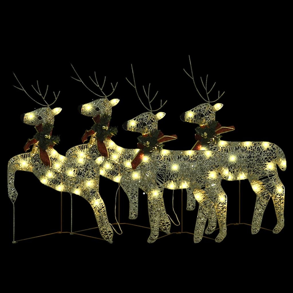 vidaXL Rennes de Noël 4 pcs Doré 80 LED