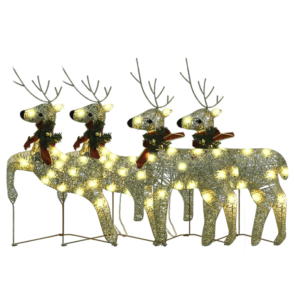 vidaXL Rennes de Noël 4 pcs Doré 80 LED