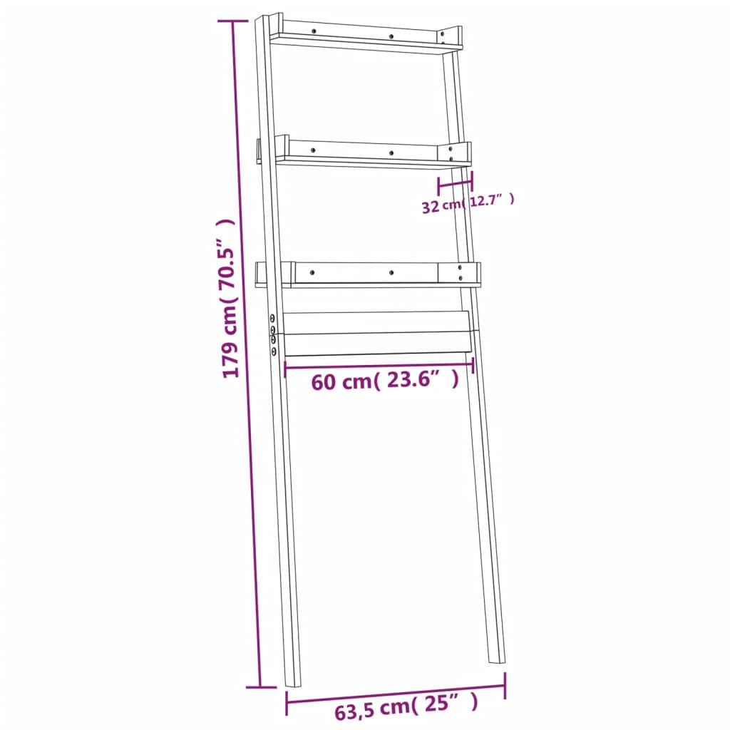 vidaXL Étagère de toilette Blanc 63,5x32x179 cm Bois de pin massif