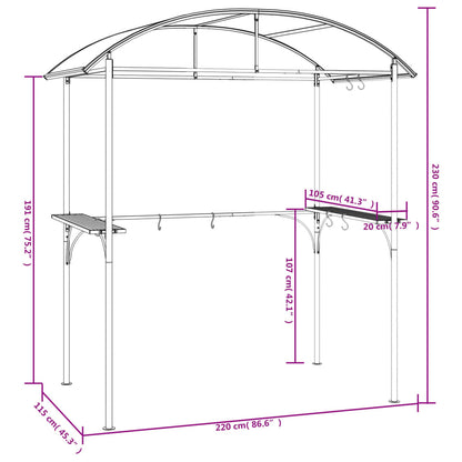 vidaXL Gazebo BBQ et étagères latérales anthracite 220x115x230cm acier
