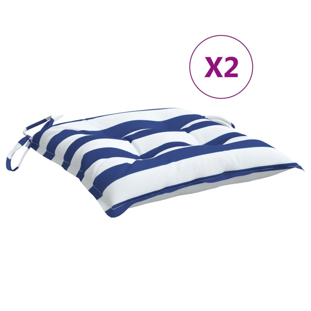 vidaXL Coussins de chaise 2 pcs rayures bleues et blanches 50x50x7 cm
