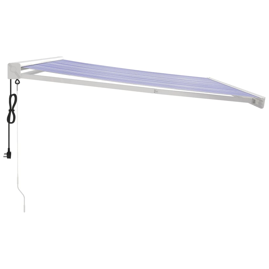 vidaXL Auvent rétractable bleu et blanc 4x3 m tissu et aluminium