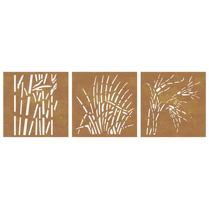vidaXL Décorations murales jardin 3 pcs 55x55 cm design d'herbe