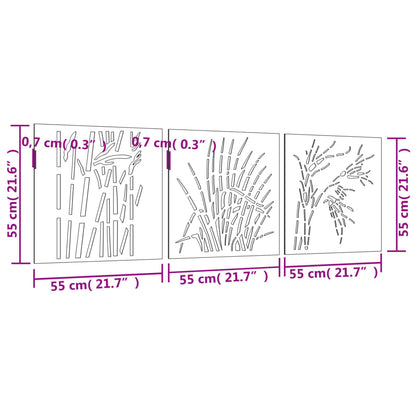 vidaXL Décorations murales jardin 3 pcs 55x55 cm design d'herbe