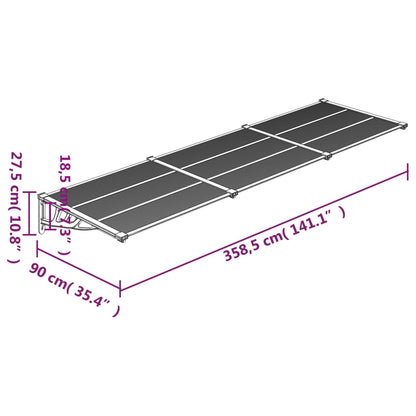 vidaXL Auvent de porte Noir 358,5x90 cm Polycarbonate