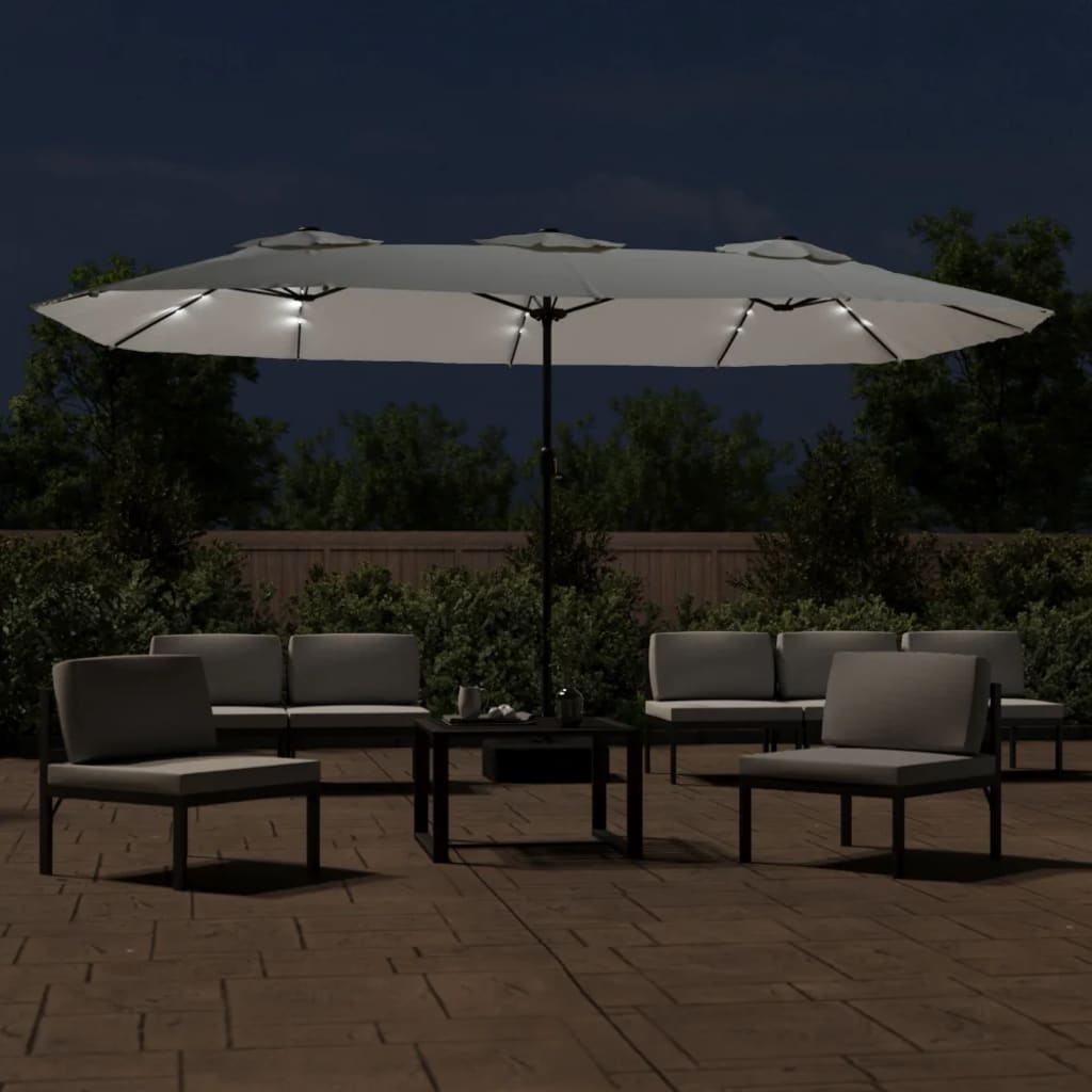 vidaXL Parasol à double tête avec LED blanc sable 449x245 cm