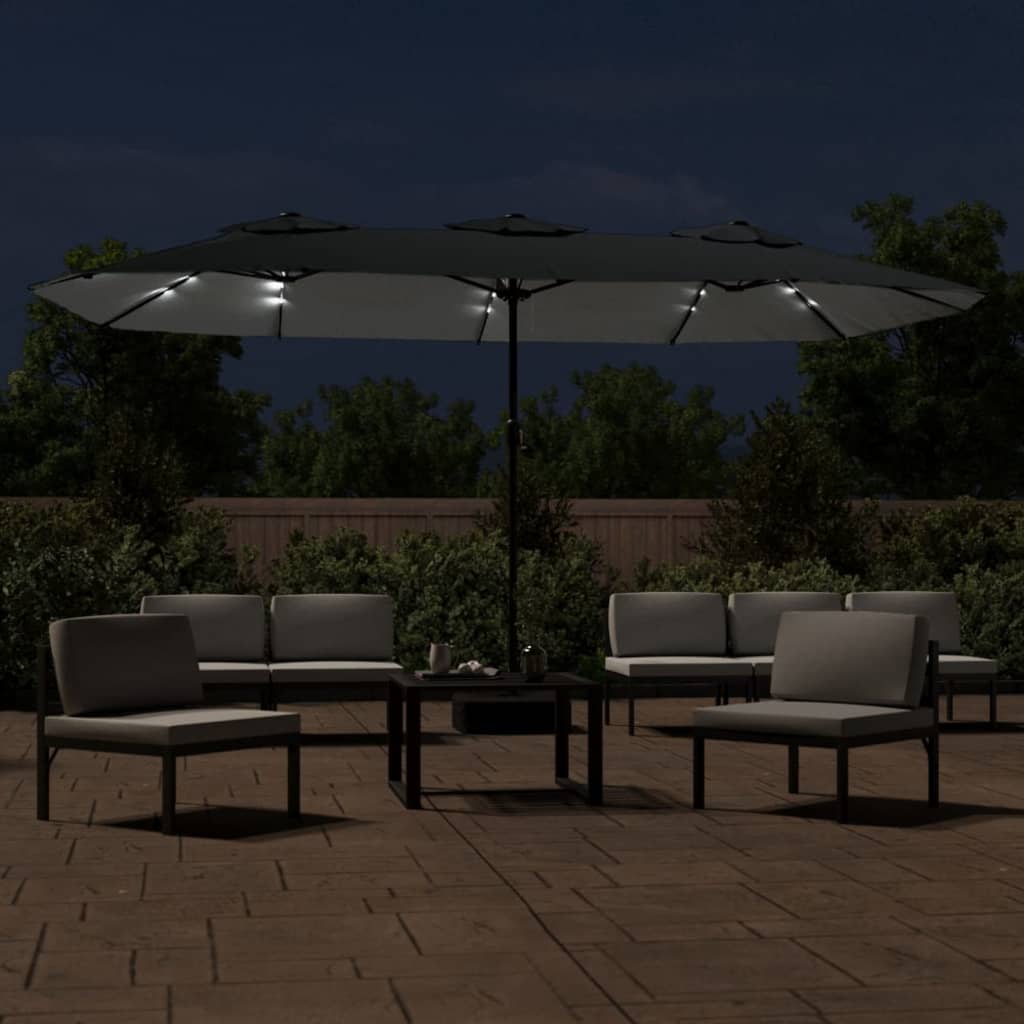 vidaXL Parasol à double tête avec LED anthracite 449x245 cm