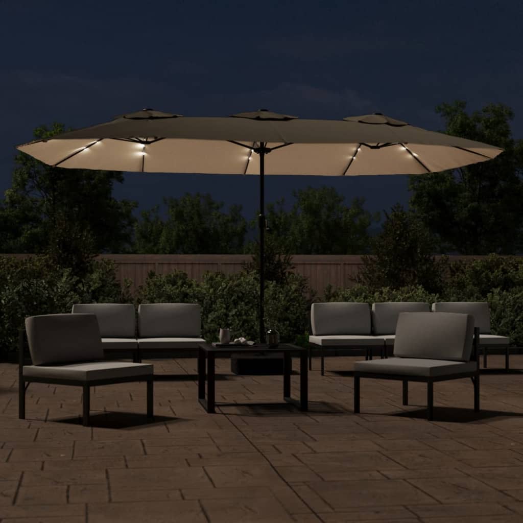vidaXL Parasol à double tête avec LED taupe 449x245 cm