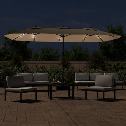 vidaXL Parasol à double tête avec LED taupe 449x245 cm